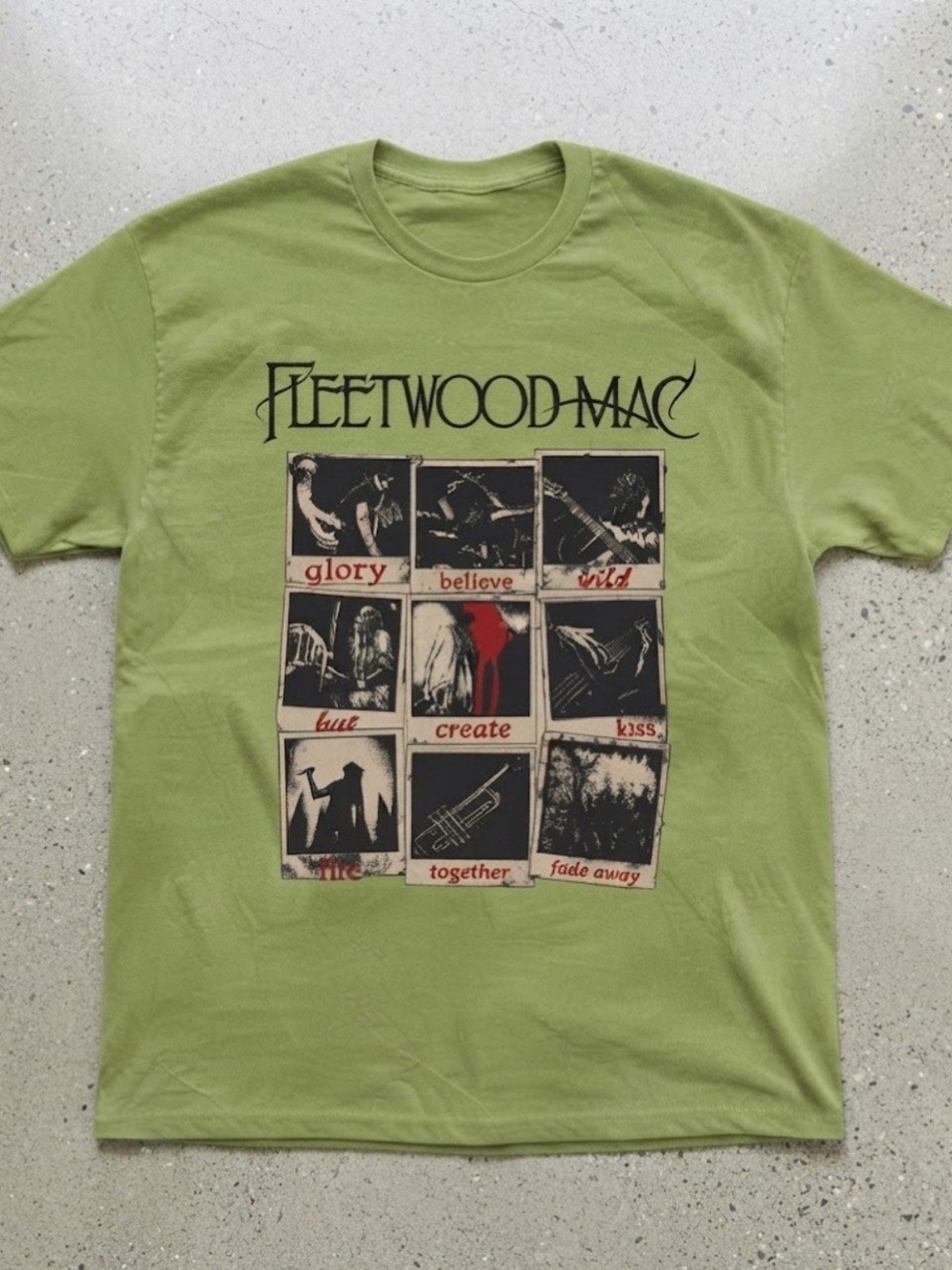 Gildan T-Shirt Fleetwood Mac Band Collage Graphic Tee Green Top